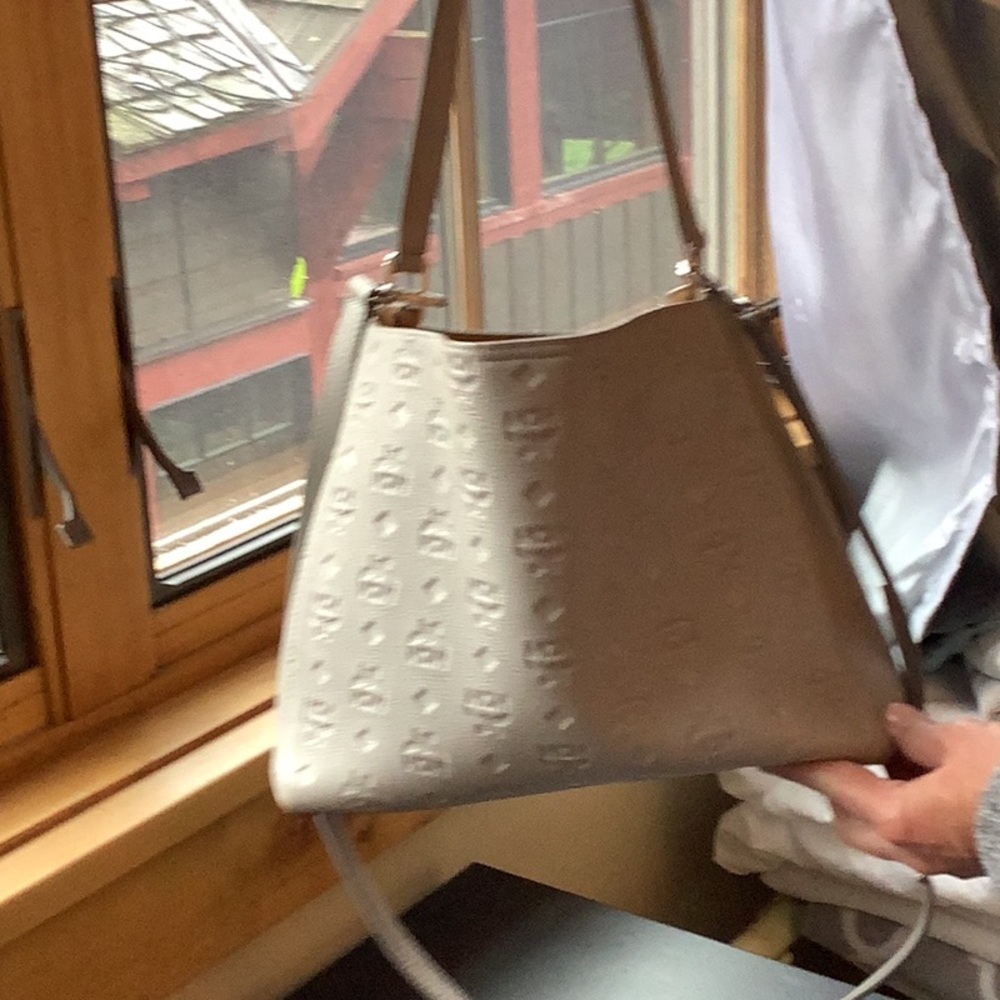 Elegant Cream Handbag women light grey MCM crossbody and shoulder